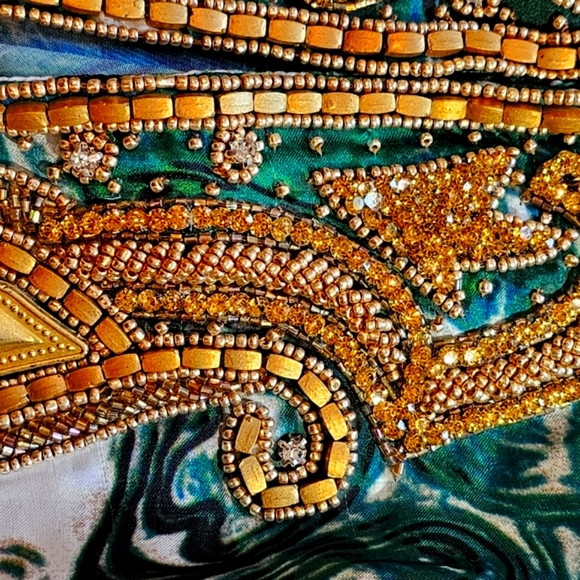 *LAST ONE**MANISH VAID- Silk Turquoise Emb.Pucci Island Prt. Kimono-NWT M - Picture 6 of 15